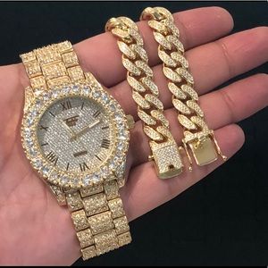 Brand New Men’s 14K Gold Plated Watch&12mm Braclet